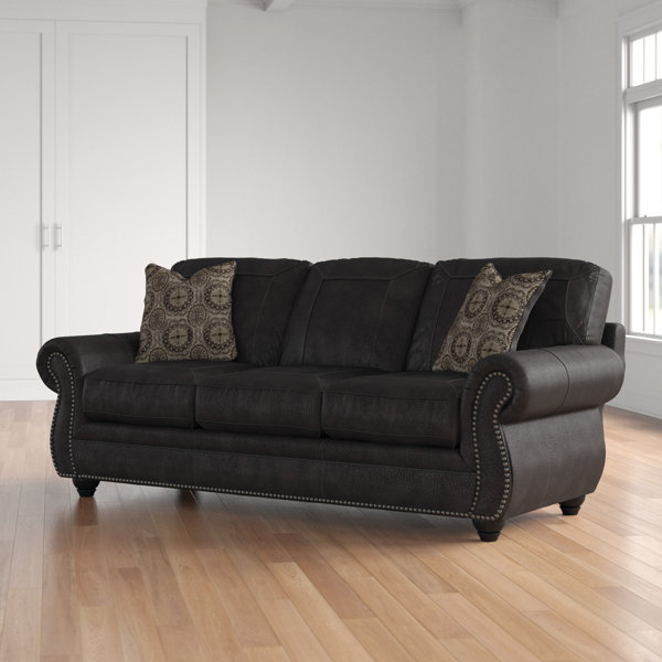 Three Posts Mooreland 90 Wide Faux Leather Rolled Arm 